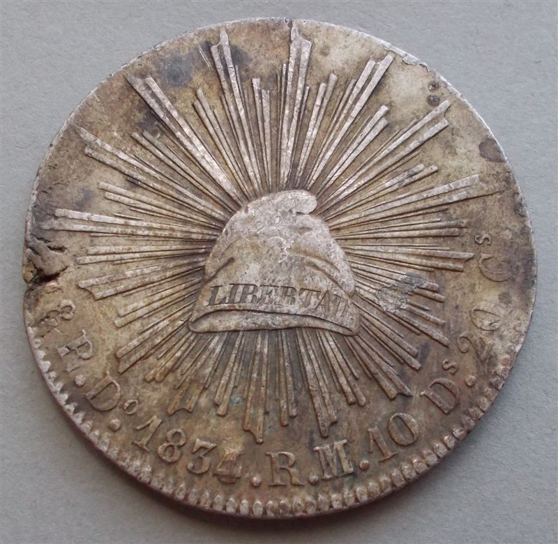 1834/3-Do-Durango-8-Reales-With-Serious-Planchet-Edge-Flaw